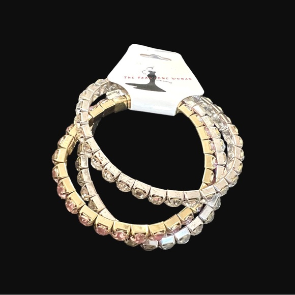 - TRIPLE STACK PINK AND WHITE RHINESTONE BRACELETS WITH STRETCH - Picture 4 of 11